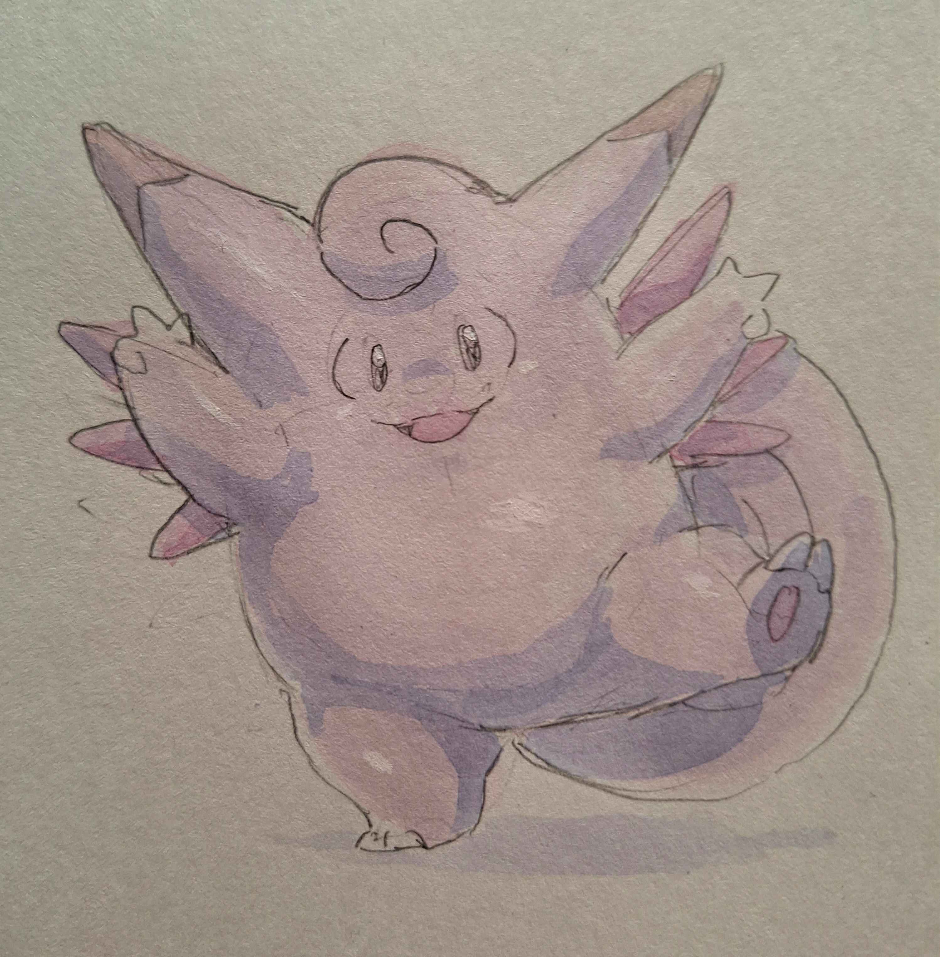 Clefable watercolor sketch