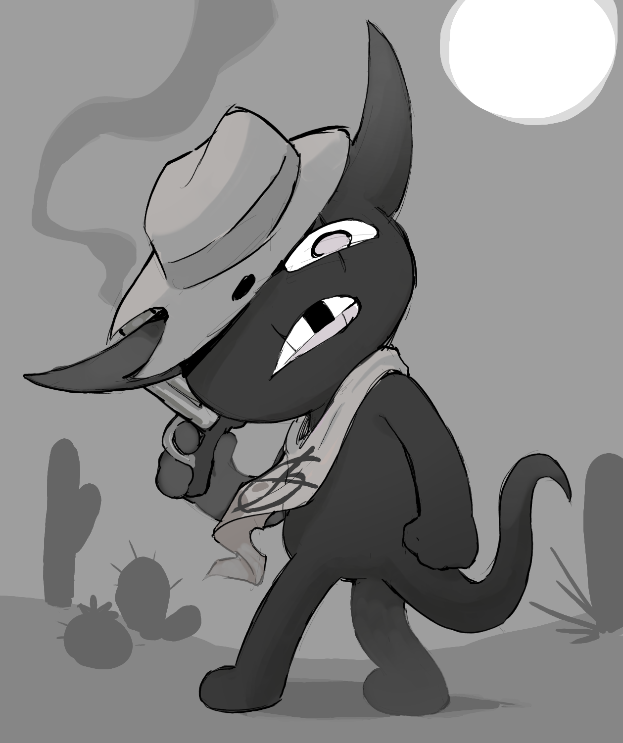 Zodiac prowling through a monochrome desert.