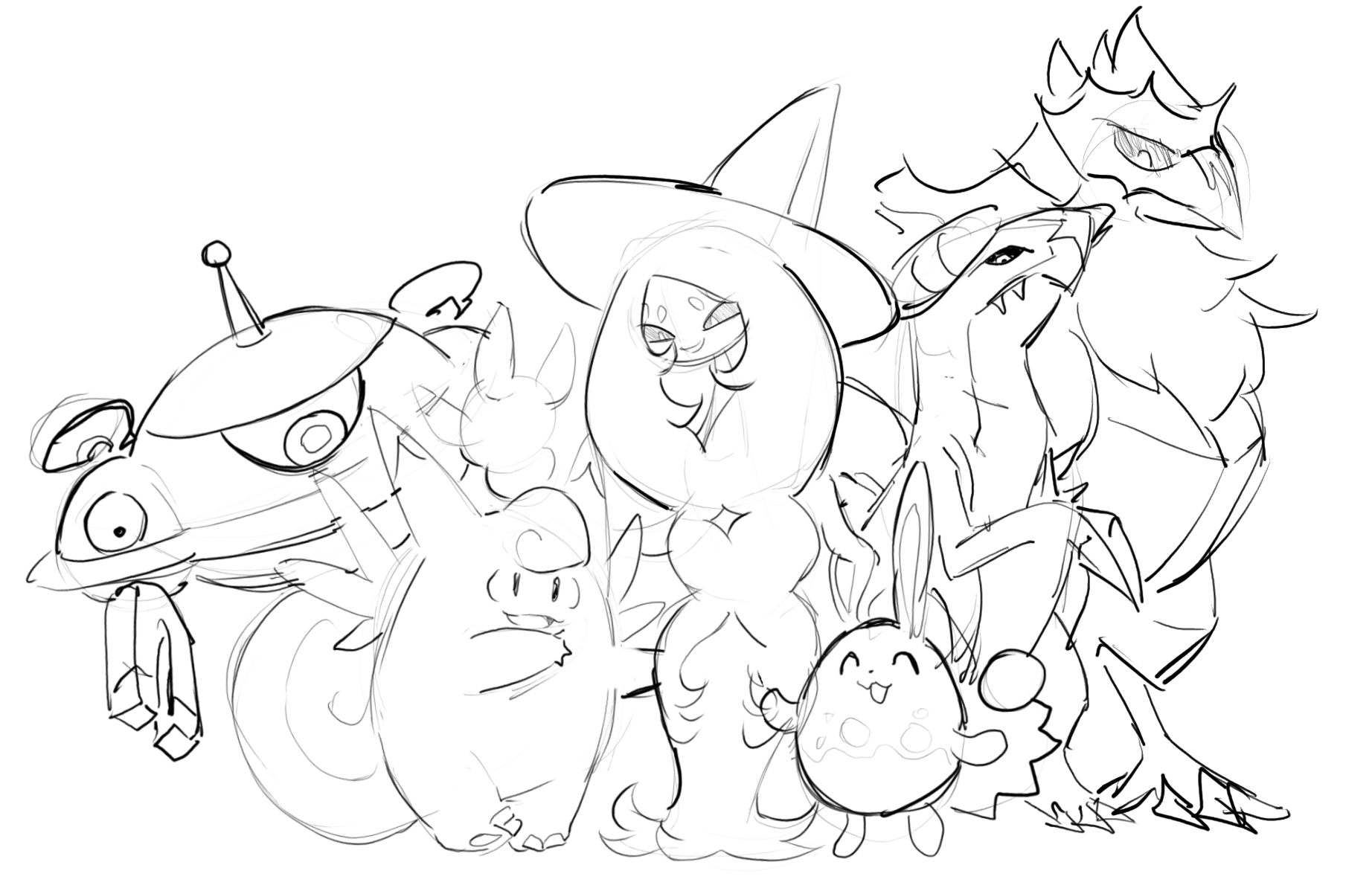 Hatterene, Corviknight, Garchomp, Azumarill, Clefable, and Magnezone together